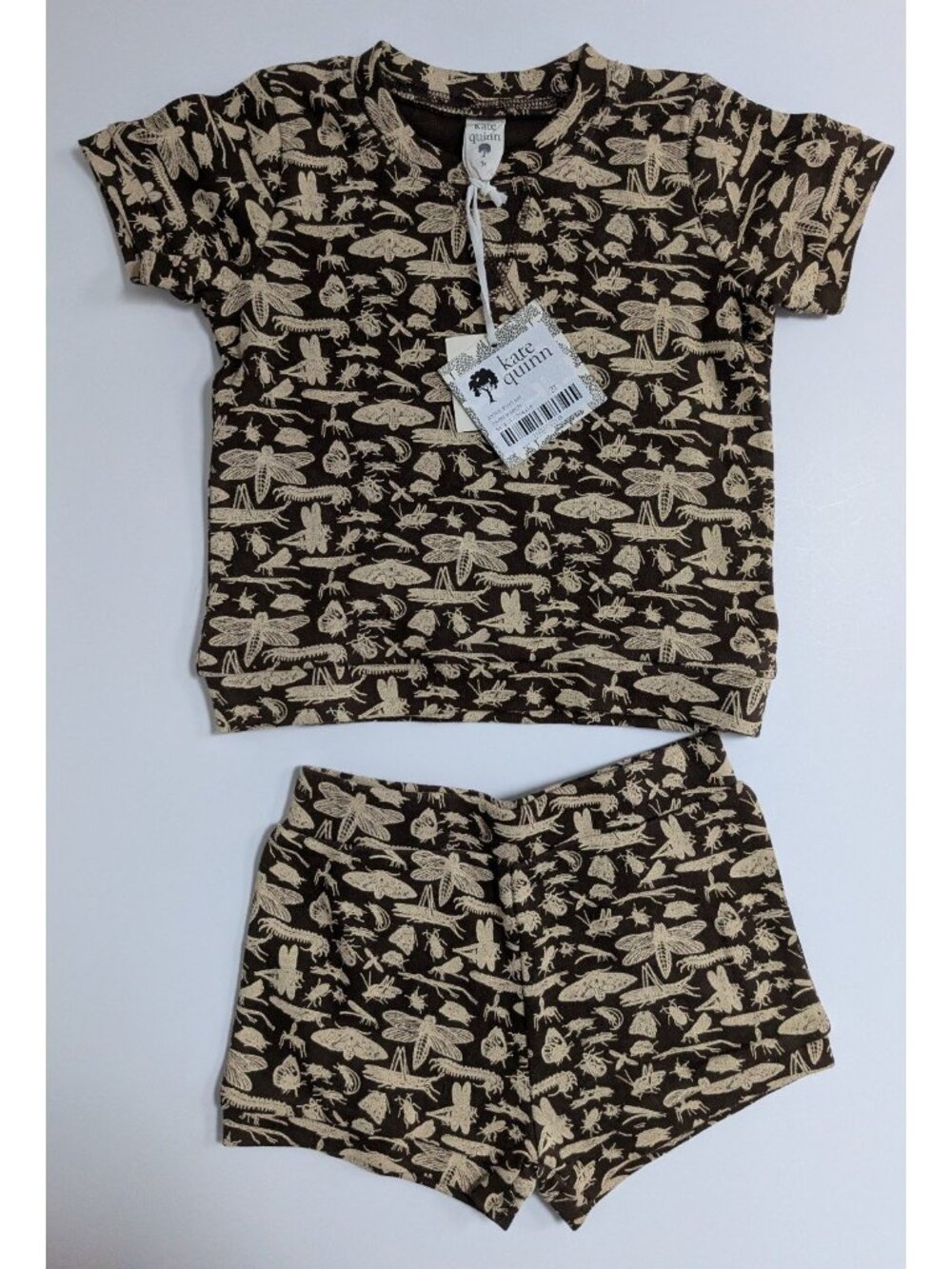 Kate Quinn Organic Cotton Forest Insects Brown Bugs Jamie Shorts Set 3T